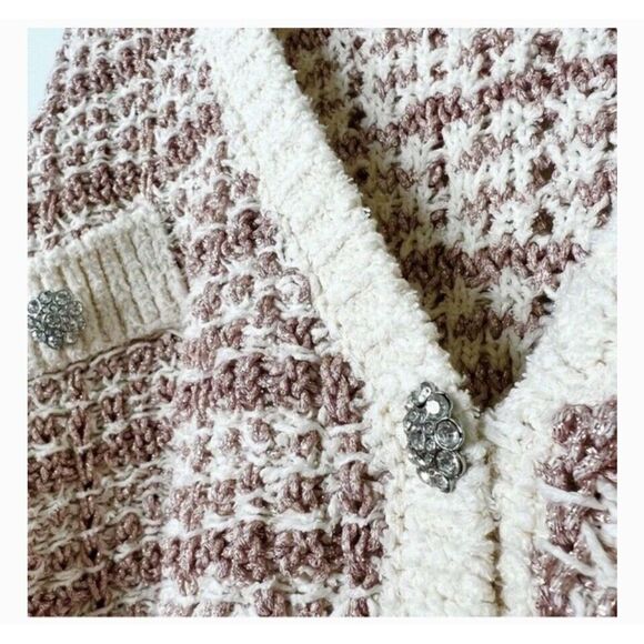 ZARA Blogger Fave Metallic Jeweled‎ Cardigan Sz Small - Picture 2 of 6